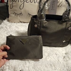 Olive Green Vegan Leather Crossbody Tote Bag Set w Pouch Everyday Purse